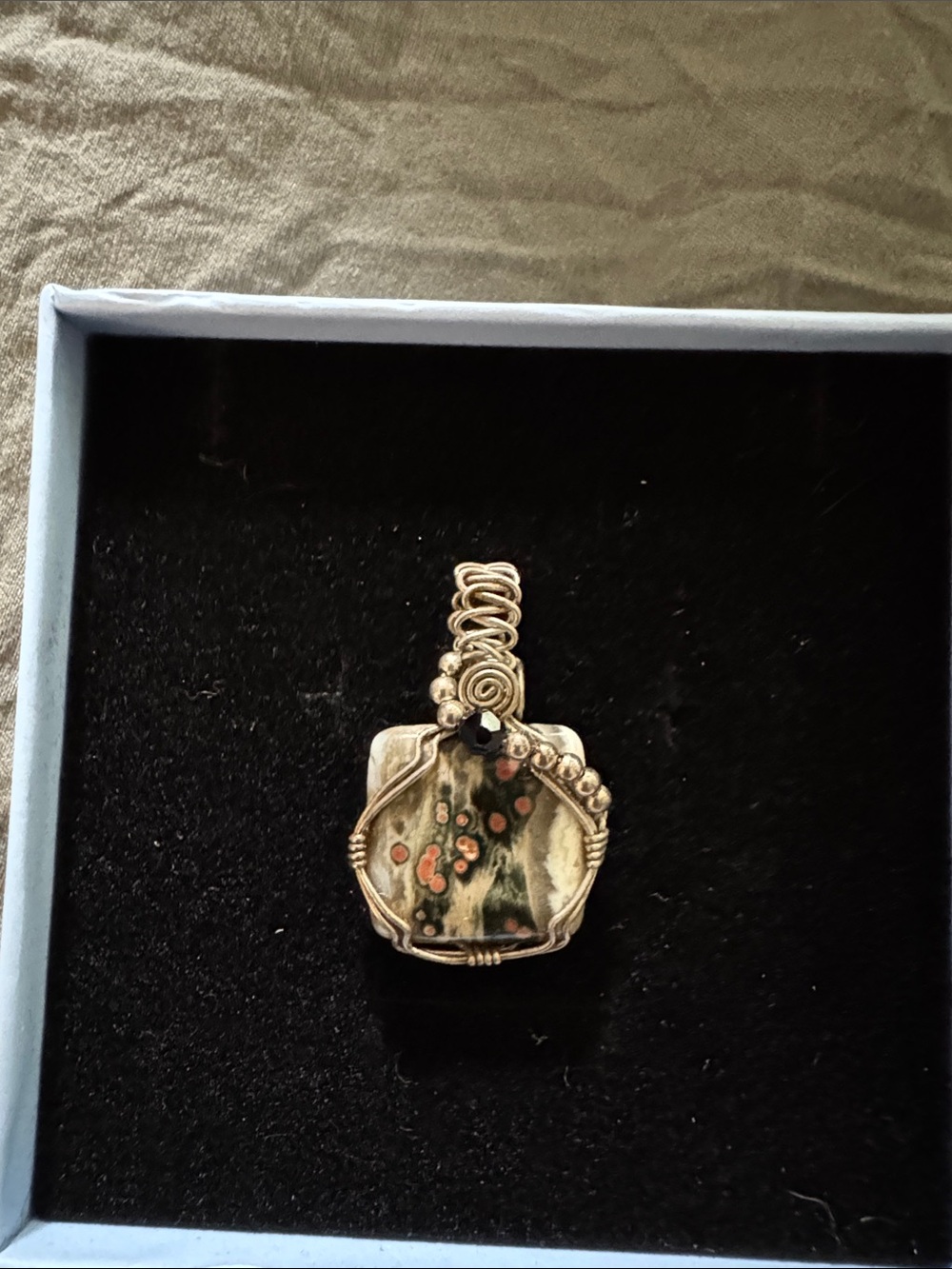 Handcrafted Green and silver Wire-Wrapped Stone Pendant